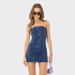 Dark Blue Denim Strapless Jeans Dress