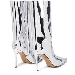 Silver High Fashion Metallic Knee High Boots