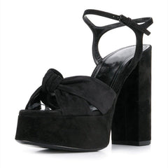 Black Velour High Heel Platform Sandals With a Bow knot