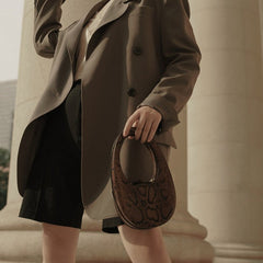 Brown Python Skin Shoulder Bag With Sleek Silver Accents