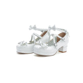 Bows Cross Strap Block Heel Mary Jane Pumps