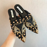Metal Studs Crystal Pointed Toe Mule Shoes