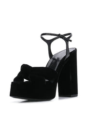 Black Velour High Heel Platform Sandals With a Bow knot With Leather Ankle Strap