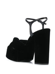 Black Velour High Heel Platform Sandals With a Bow knot With Leather Ankle Strap