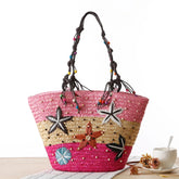 Bohemian Starfish Straw Tote Bag