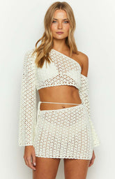 Hadie White Crochet Mini Skirt