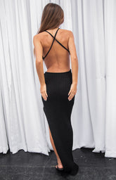 Hallie Black Knit Cut Out Midi Dress