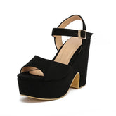 Ankle Strap Buckle Ladies Flock Wedge Shoes