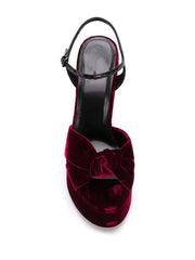 Burgundy High Heel Platform Sandals With a Bow knot With Leather Ankle Strap