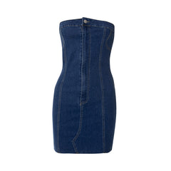 Dark Blue Denim Strapless Jeans Dress
