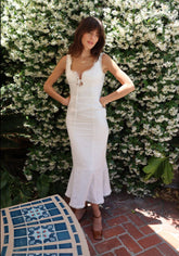 Ivory Front Strap Midi Dress With Lace Detailing