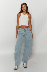 Lioness Washed Blue Denim Horseshoe Jeans