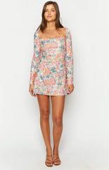 Marienne Pink Sequin Floral Print Mini Dress