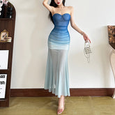 Slim Gradient Fairy Style Pleated Fishtail Dress