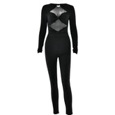 Long sleeve hollow out ruched solid jumpsuit