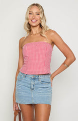 Paisley Red Gingham Strapless Top