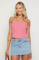 Paisley Red Gingham Strapless Top