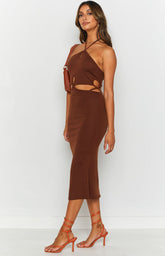 Quanah Cut Out Midi Dress Brown