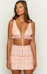 Rachel Orange Check Print Mini Skirt