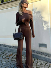 One Shoulder Flare Sleeve Top Long Pant Suit