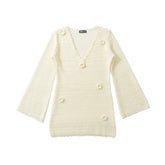 3D Flower Hand Crotch Full Flare Sleeve Sweater Dress