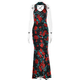 Floral Print Backless Maxi Dress
