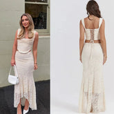 2 Piece Dress Set Beige Top and Long Mermaid Skirt