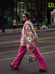 Rainbow Flower Pattern Padded Jacket