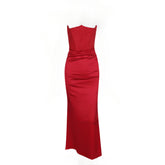 Strapless Velvet Solid Midi Dress