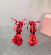 3D Flower Satin Sandals | Bridal & Wedding Heels