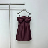 One-line shoulder-top A-line skirt mini dress