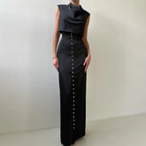 Sleeveless Top Suit With Front Split Skirt