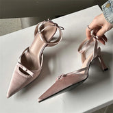 Bowknot Ankle Strap Heels Pointed Toe Mules