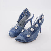 Wash Denim High Heel Women Sandals