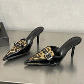 Leopard Print Buckle Strap Thin High Heels Shoes
