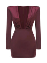 Deep V Neck Folds Design Long Dress