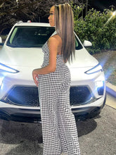 Plaid Print Lapel Halter Zip-up Jumpsuit