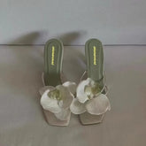 3D Flower High Heels Square Toe Shoes