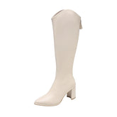 Women's Zipper Thick High Heels Knee High Boots