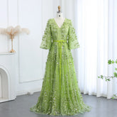 3D Floral Evening Gown with Plunging V-Neck