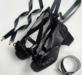 Square Toe Low Heel Satin Mary Jane Shoes