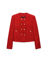 Tweed Wrist Sleeve Metal Buttons Short Blazer