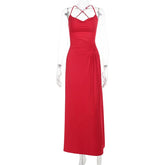 High Waist Off Shoulder Solid Maxi Dress