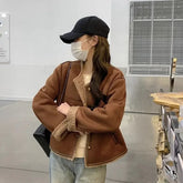 Coffee Faux Leather Fur Coat