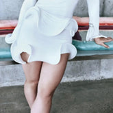 Flower Hem Long Sleeved Tops and Mini Skirt Suit