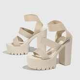 Solid Platform Square High Heels Shoes