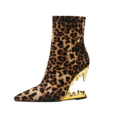Leopard Print Ankle Boots Pointed Toe Heels