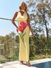 Print Yellow Spaghetti Strap Long Dress