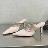 Crystal Narrow Band Pointed Toe Thin Low Heeled Shoes