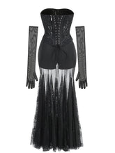 Lace Corset Patchwork Skirt And Gloves Set